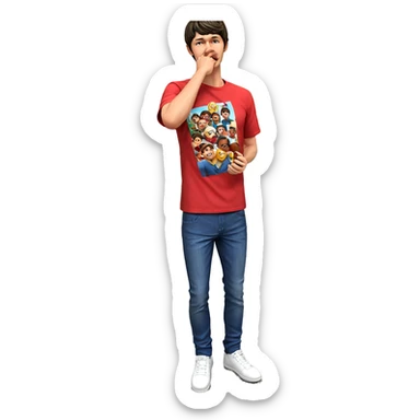 male in red shirt outdoors sticker