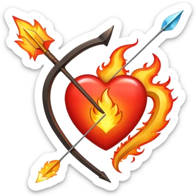 bow and arrow going through fire heart sticker