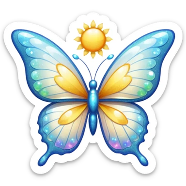 White glitter butterfly with the sun  sticker