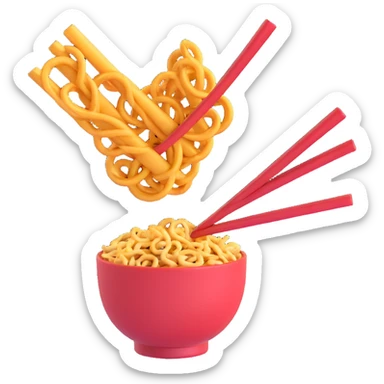 chopsticks picking up a twisted, curly snack, snack is prominent, cheerful and inviting sticker