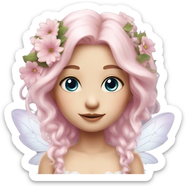 Beautiful, flower fairy, white long, light pink hair, big wings, fair skin, light viole eyes  sticker
