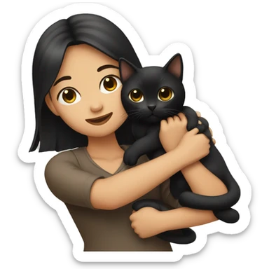  tan Asian girl holding black cat  sticker