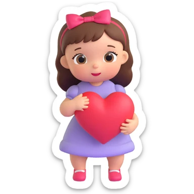 A baby girl holds a heart sticker