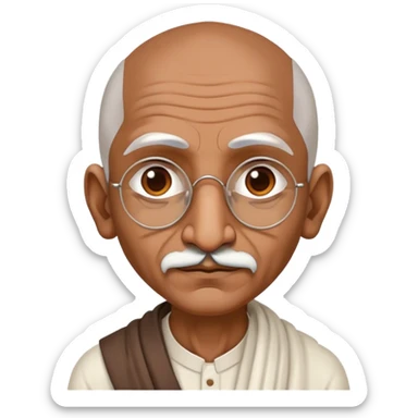 Cinematic Realistic Mahatma Gandhi Portrait Emoji, depicted as a humble, wise leader in simple attire with a serene determined expression, rendered with soft textures and warm natural lighting that captures his peaceful yet resolute spirit. sticker