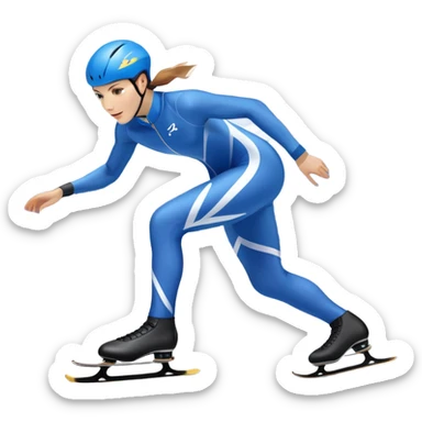 An icon showing a speed skater gliding on a professional oval ice track, captured in mid-motion with aerodynamic posture and sleek skates. The background features snowy mountains, flags, and a clear blue sky. Transparent background reflects the speed and elegance of the sport. sticker