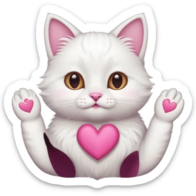 Cute white cat making heart shape with his hand above the head like this🙆‍♂️ sticker