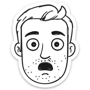 Make the beard less visible, just a hint of stubble, keep the style and background transparent in hand drawn icon style with no fill. sticker