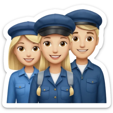Two blonde women and a man with cap on  sticker