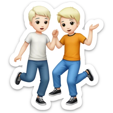 two best friends boys white skin full height playing sticker