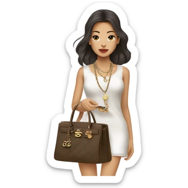 Brunnete Chanel Asian Girl with Birkin bag and Chanel necklace sticker