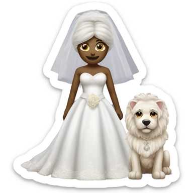 Bichon dress as bride marrying a lion sticker