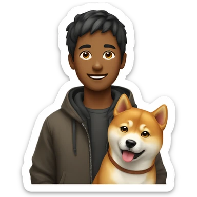 boy with shiba inu dog sticker