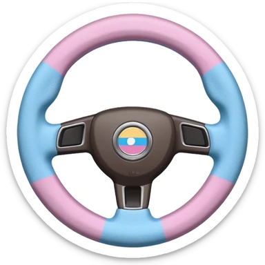 steering wheel with transgender pride flag colors, fluffy sticker