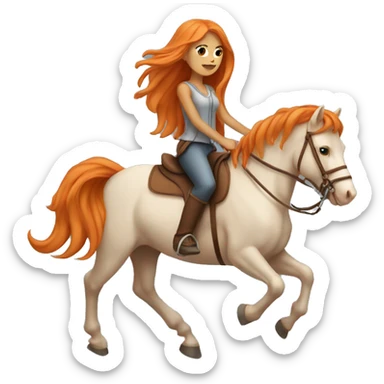 Tan girl with long orange hair riding a horse sticker