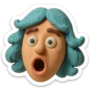 claymation style face gasping with a playful wig sticker