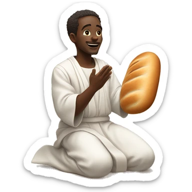 African hebrew man with a bread wearing a white line robe kneeling  with open arms staring at the sky sticker