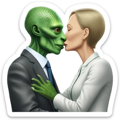 a Reptilian alien woman kissing Vladimir Putin  sticker