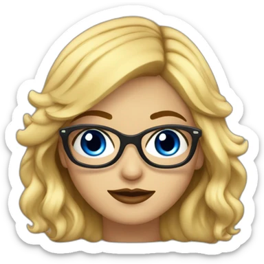 chica rubia con pelo largo ondulado, con ojos azules, labios rojos y gafas negras sticker