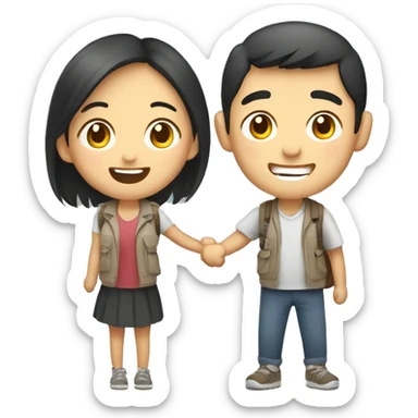 Cute young  Asian couple excitedly traveling  sticker