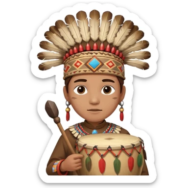 A young chief apprentice wearing a small headdress, gripping a ceremonial drum.
 sticker