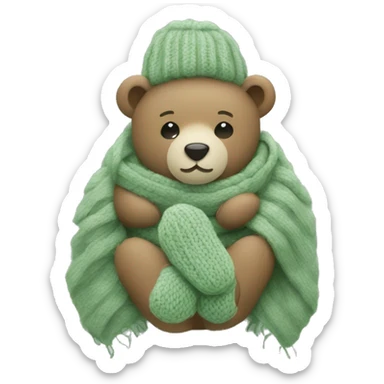 Cute Bear with knitted Sage green mittens sticker