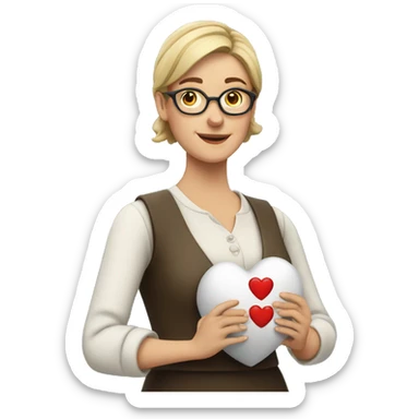 A European woman teacher holds her heart in her hands sticker