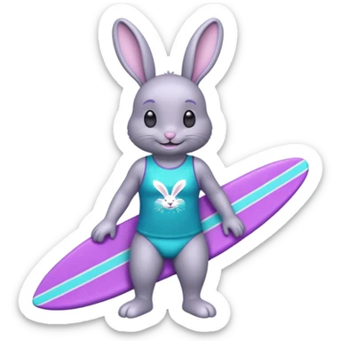 Glitter happy gray bunny purple cian surf sticker