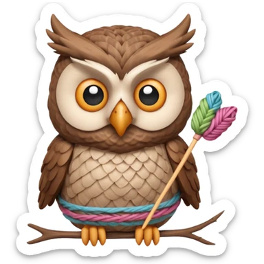 knitting owl portrait, head and shoulders only, cute owl holding knitting needles and yarn, cozy expression, warm handmade vibe, soft feathers, 3D cartoon style, mobile game icon style, clean background, no text, no watermark
 sticker