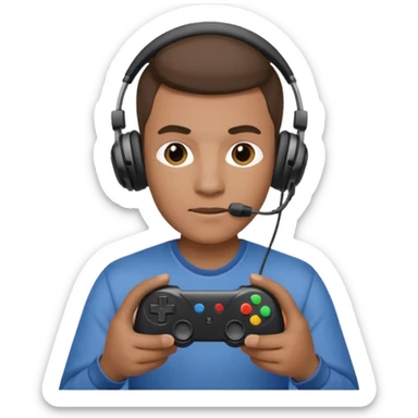 man with headphones holding game controller sticker