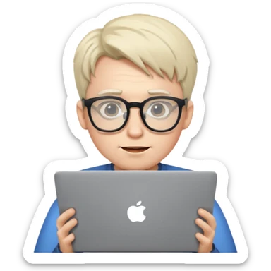 nerdy guy at a laptop with glasses sticker