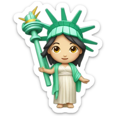 cute asian skinned girl statue of liberty sticker