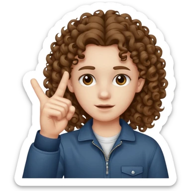 Pale young teenager with curly brown hair giving middle finger sticker