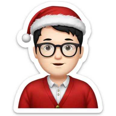 Sexy Santa hipster Santa man with black hair white with black glasses wearing a cardigan  sticker