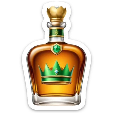 green label Crown Whiskey bottle, detailed, with a glass shine effect sticker