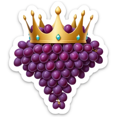luxurious grape cluster with crown, gold accents, rich deep purple color, Grand Cru wine, emoji style sticker