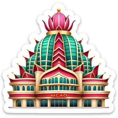 Macao Grand Lisboa Casino building, simplified emoji style with bold outlines and bright colors, cartoon style distinctive lotus-shaped tower sticker