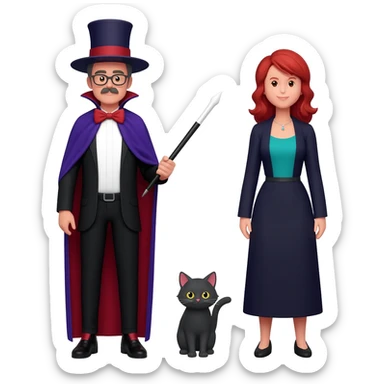 magician couple and their pet cat sticker
