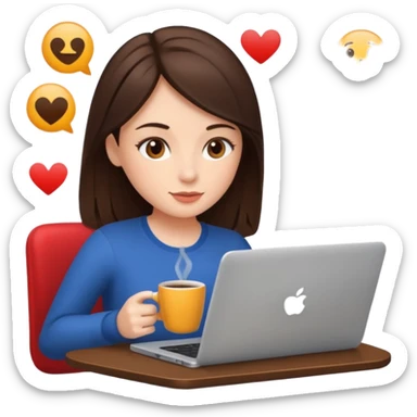 Brunette girl+laptop+coffee+ social media  sticker