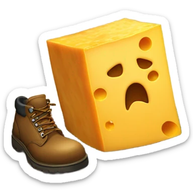 A block cheddar cheese being kicked in with a heavy steel toe boot sticker