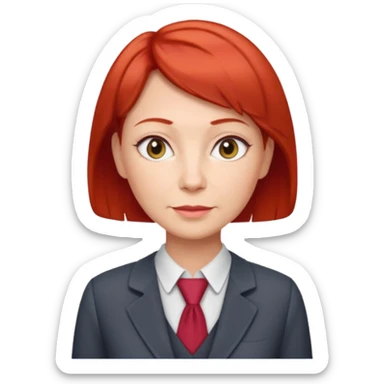 accountant older with red short hair without glasses, modern clothes, girly sticker