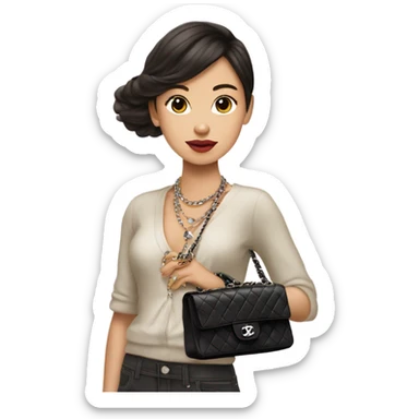 Brunnete Chanel Asian Girl with Birkin bag and Chanel necklace sticker