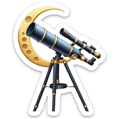 An icon featuring a telescope, stars, and a planet, symbolizing astronomy. The design includes a crescent moon, distant galaxies, and constellations, representing the study of space and celestial bodies. Transparent background highlights the exploration of the universe and cosmic phenomena. sticker