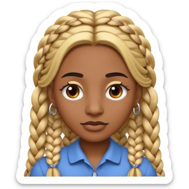 A person emoji with medium-dark skin, long blonde hair styled in two thick braids, dark eyebrows, brown eyes, a small nose, and distinct facial piercings — a ring on the eyebrow and another on the lower lip. sticker