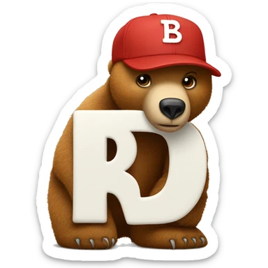 bear in full red baseball cap with the letter B on it sticker
