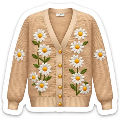 beige crocheted cardigan embroidered with small daisies sticker