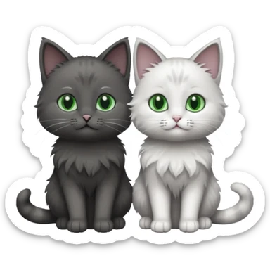 2 different coloured small cats including one dark grey and white cat and one completely solid dark grey cat with green eyes and only white paws sticker