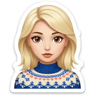 Blonde model with brown eyes, Nordic sweater, luxury makeup sticker