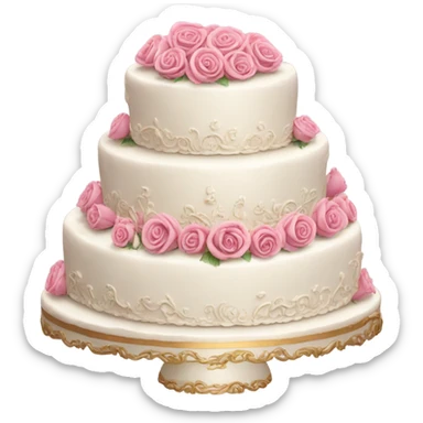 wedding cake very fancy ornate with pink roses realistic  sticker