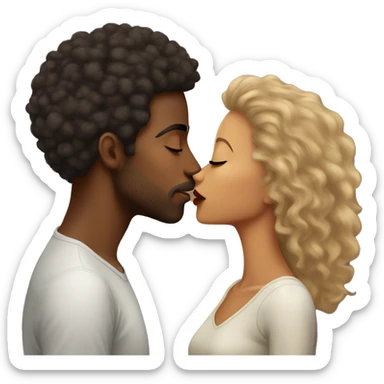 Girl with dark hair and tan skin kissing lightskin Ethiopian guy with Afro  sticker