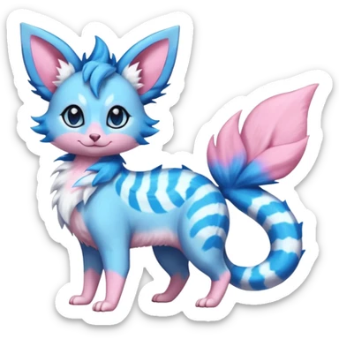 Rare realistic cute adorable epic aesthetic colorful Amaura-Sylveon-Vaporeon-Civet-Genet-species-Fakemon-hybrid-creature, with markings, full body sticker